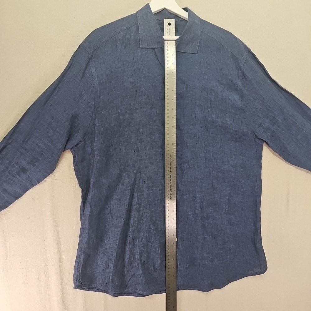 SPADA Puro Lino Men's 17.5 44 Blue Button Up Long Sleeve Shirt 100% Linen Italy - Picture 7 of 12